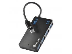 NGS Hub USB-C de Cuatro Puertos USB 3.0 - Tamaño Compacto - Alta Velocidad de Transmision - Compatible con Mac Tablets y Pc/Portatiles - Color Negro