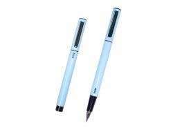 Dohe Boligrafos Elegantes de Metal Ligero - Cuerpo Ovalado Azul Ergonomico - Capucha con Clip - Fabricados en Aluminio - Tinta Azul