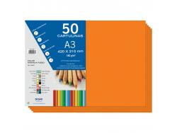 Dohe Cartulinas A3 - 50 Hojas - Gramaje de 180g - Ideal para Manualidades y Proyectos Escolares - Color Naranja
