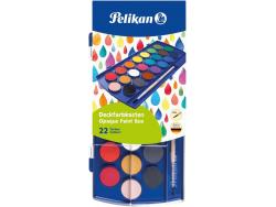 Pelikan Acuarelas Escolares - 22 Colores - Faciles de Diluir - Resistentes a la Luz - Incluye 1 Pincel