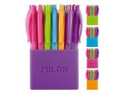 Milan P1 Touch Colours Pack De 24 Boligrafos De Bola Retractiles - Punta Redonda 1.0 Mm - Tinta Con Base De Aceite - Cuerpo Del Color De La Tinta - Colores Surtidos