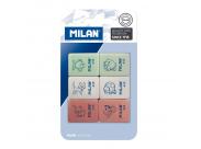 Milan 445 Pack De 6 Gomas De Borrar Rectangulares - Miga De Pan - Suave Caucho Sintetico - Dibujos Infantiles - Colores Surtidos
