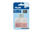 Milan 445 Pack De 5 Gomas De Borrar Rectangulares - Miga De Pan - Suave Caucho Sintetico - Dibujos Infantiles - Colores Surtidos
