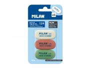 Milan 124 Pack De 3 Gomas De Borrar Ovaladas - Miga De Pan - Suave Caucho Sintetico - Colores Surtidos