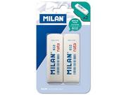 Milan Nata 612 Pack De 2 Gomas De Borrar Biseladas - Plastico - Suave - No Abrasiva - Color Blanco