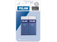 Milan Nata 320 Pack De 2 Gomas De Borrar Rectangulares - Plastico - Faja De Carton Azul - Todo Tipo De Superficies - Color Blanco