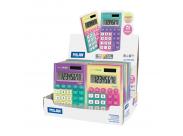 Milan Pocket Sunset Expositor Con 12 Calculadoras De Bolsillo - 8 Digitos - Tacto Suave - Colores Surtidos