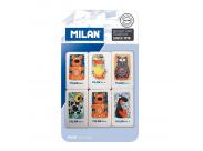 Milan 436A Pack De 6 Gomas De Borrar Rectangulares - Miga De Pan - Caucho Suave Sintetico - Dibujos Infantiles Surtidos - Color Blanco