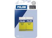 Milan Nata 6024 Graphic Pack De 2 Gomas De Borrar Rectangulares - Plastico - Faja De Carton Amarilla - No Daña El Papel - Color Blanco