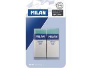Milan Nata 520 Artist Pack De 2 Gomas De Borrar Rectangulares - Plastico - Faja De Carton Blanca - No Daña El Papel - Color Verde