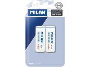 Milan Nata 620 Pack De 2 Gomas De Borrar Biseladas - Plastico - Suave - No Abrasiva - Color Blanco