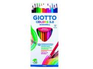 Giotto Colors Acquarell 3.0 Pack De 12 Lapices Triangulares De Colores Acuarelables - Mina 3 Mm - Madera - Colores Surtidos