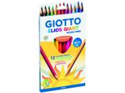 Giotto Elios Giant Wood Free Pack De 12 Lapices Triangulares De Colores - Sin Madera - Mina 5 Mm - Colores Surtidos