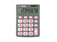 Milan Calculadora De Sobremesa 8 Digitos - Teclas Grandes - Apagado Automatico - Color Gris Y Rosa