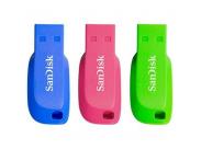 Sandisk Pack De 3 Cruzer Blade Memoria Usb 2.0 32Gb - Ultra Compacta - Color Azul, Rosa Y Verde (Pendrive)
