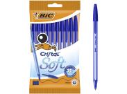 Bic Cristal Soft Pack De 10 Boligrafos De Bola - Punta Media De 1.2Mm - Trazo 0.45Mm - Escritura Mas Fluida - Color Azul