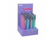 Apli Glitter Expositor De 20 Boligrafos De Metal - Tinta De Aceite - Secado Rapido - Punta 1Mm - Colores Surtidos