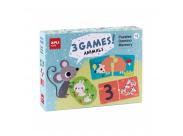 Apli Set De 3 Juegos Animales: 1 Puzzle De 24 Piezas, 1 Domino De 36 Piezas Y 1 Memory De 24 Piezas