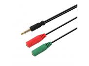 Aisens Cable Adaptador Audio Jack 3.5 4 Pines/M-2Xjack 3.5 3 Pines/H - 20Cm - Color Negro