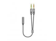 Aisens Cable Adaptador Audio Jack 3.5 4 Pines/H-2Xjack 3.5 3 Pines/M - 25Cm - Color Gris