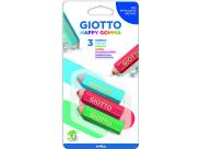 Giotto Happy Goma Pack De 3 Gomas De Borrar - Plastico - Colores Surtidos