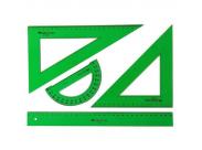 Faber-Castell Pack Escolar De 4 Reglas - Regla Recta - Transportador - Escuadra - Cartabon - Color Verde Tranparente