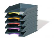 Durable Varicolor Tray Set A4 Juego De 5 Bandejas Portadocumentos - Apilables En Vertical Y Escalonadamente - Zonas De Agarre En Distintos Colores - Color Gris Oscuro