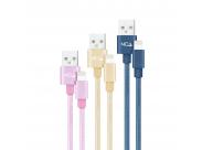 Nanocable Pack De 3 Cables Mallados Usb-A Macho A Lightning Macho - Longitud 1M - Colores Rosa, Dorado Y Azul