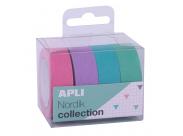 Apli Pack Cintas Adhesivas De Papel Washi - 4 U - Tonos Nordik - Decorativas Y Reutilizables - Multicolor