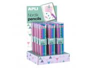 Apli Nordik Collection Expositor De 12 Packs De 8 Lapices De Grafito Hb 2Mm Con Goma De Borrar - Colores Rosa, Lila, Turquesa Y Verde