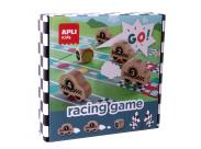 Apli Racing Game Juego De Mesa - Tablero Despegable - 4 Piezas De Madera Con Forma De Coche - Dado De Colores - Enseña A Respetar Las Reglas - Colorido