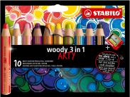 Stabilo Woddy 3 En 1 Arty Pack De 10 Lapices De Colores + Sacapuntas - Lapiz De Color, Cera Y Acuarela, Todo En Uno - Mina Xxl 10Mm - Colores Surtidos