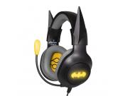 Fr-Tec Batman Auriculares Gaming Con Microfono Plegable - Diadema Ajustable - Almohadillas Acolchadas - Iluminacion Led Amarilla - Color Gris