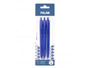 Milan P1 Touch Pack De 3 Boligrafos De Bola Retractiles - Punta Redonda 1Mm - Tinta Con Base De Aceite - Escritura Suave - 1.200M De Escritura - Color Azul