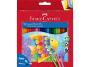 Faber-Castell Classic Colour Acuarelable Pack De 24 Lapices De Colores Hexagonales Acuarelables + Pincel - Resistencia A La Rotura - Colores Surtidos