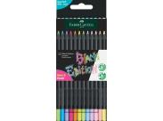 Faber-Castell Black Edition Pack De 12 Lapices De Colores Neon+Pastel - Mina Supersuave - Madera Negra - Ideales Para Dibujo Sobre Papel Claro, Oscuro Y De Colores - Colores Surtidos